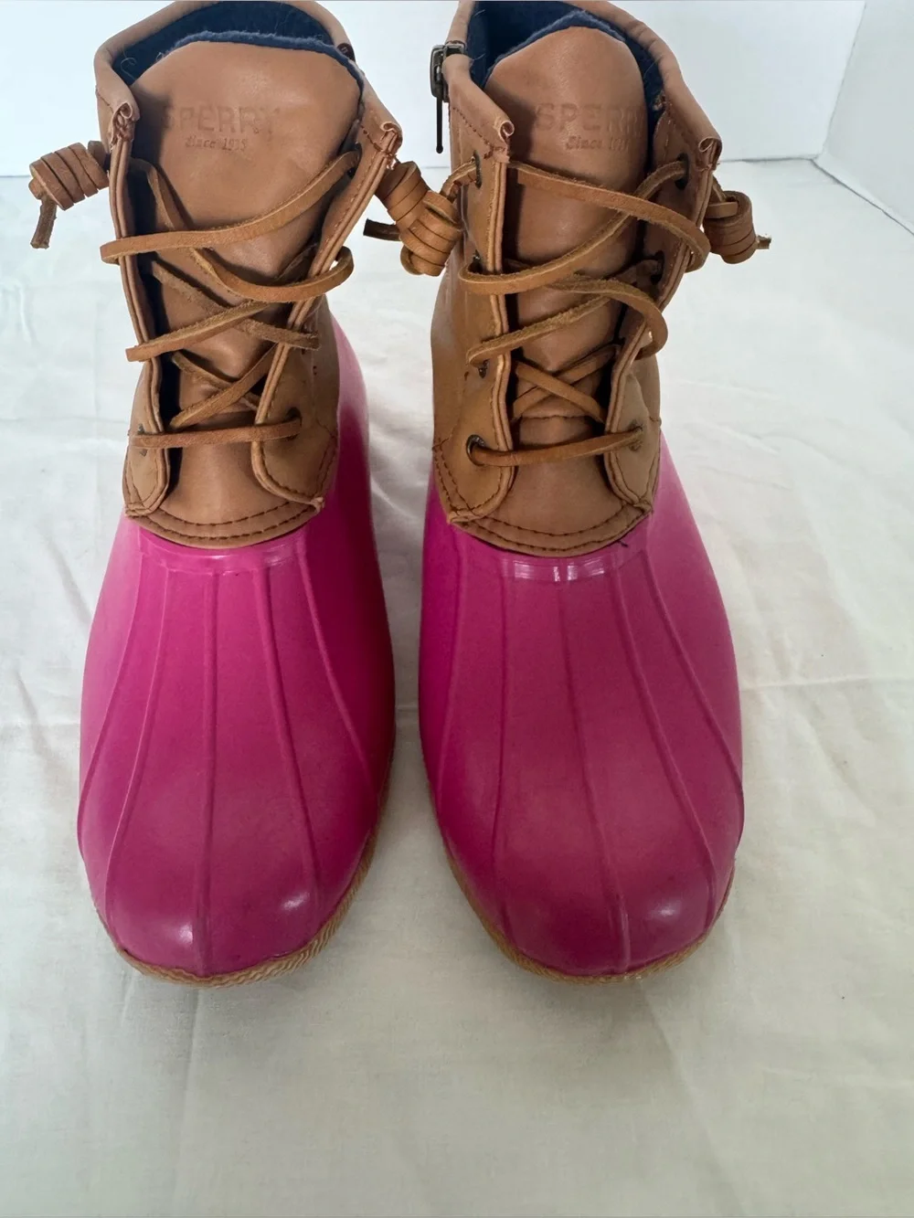 Sperry Pink Rubber & Tan Leather Duck Boots